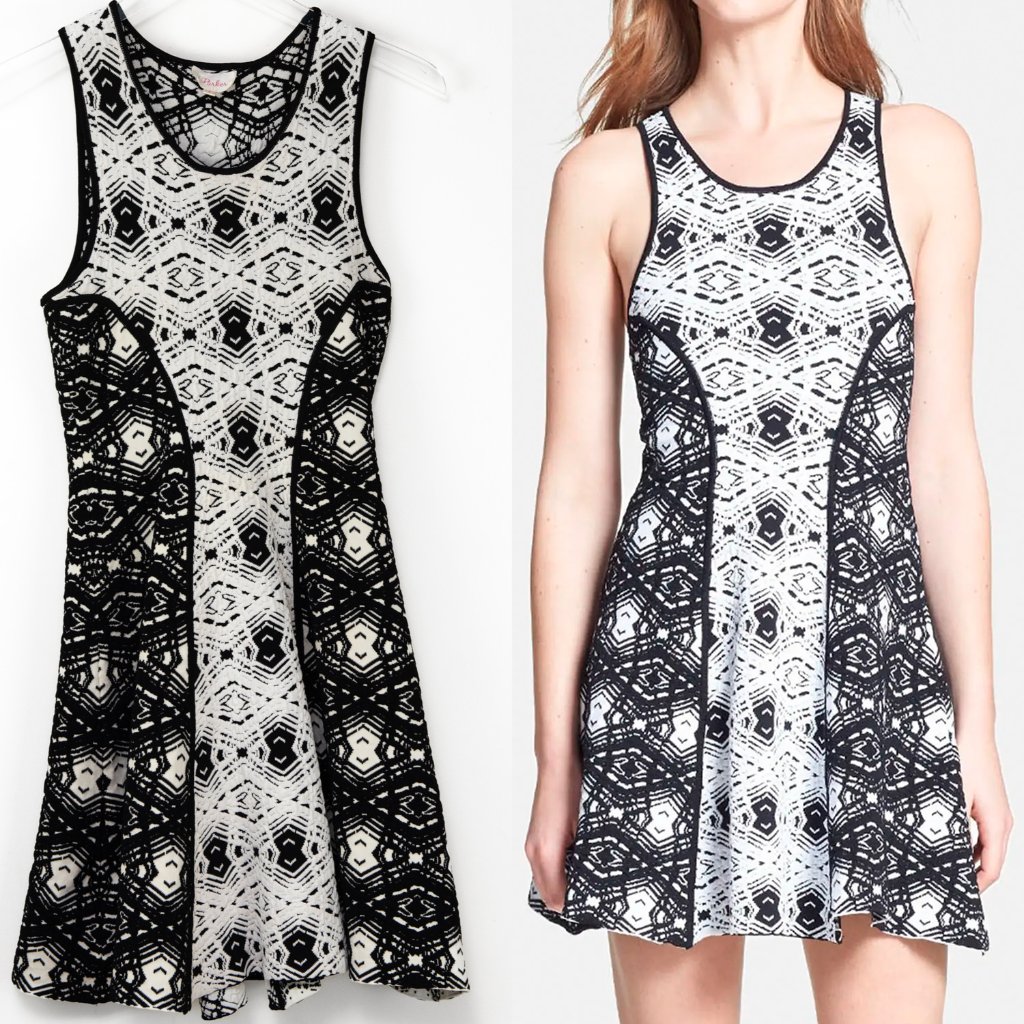 Parker Naima Dress Fit & Flare Mini Sleeveless Jacquard Black White Size Small